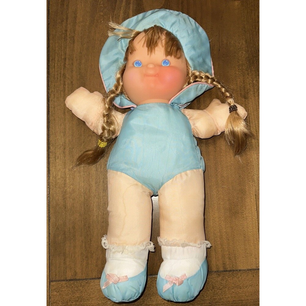 1992 PUFFALUMP Kids 15" Fisher-Price Girl Doll 4051+ Blond Blue Bonnet No Dress